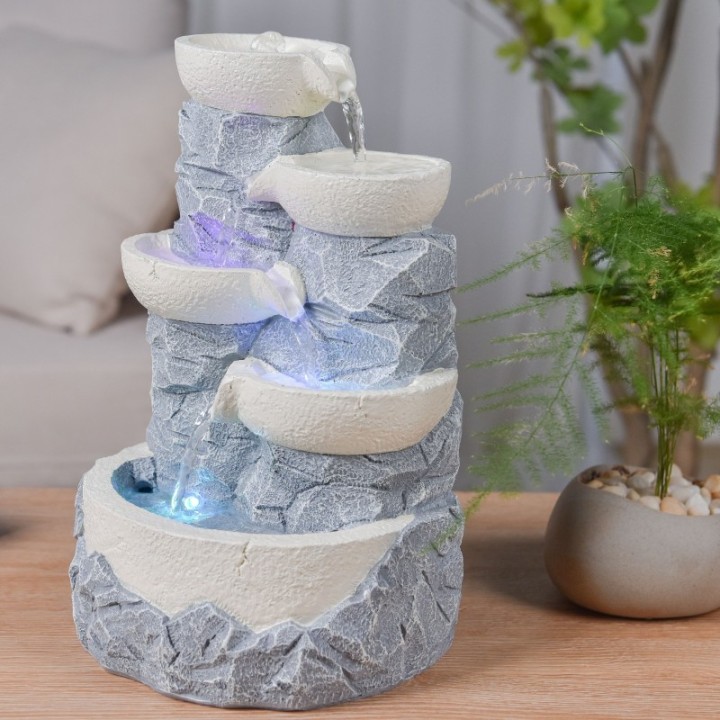 Fontana d'acqua - "Ganda" con 4 livelli di cascata (con illuminazione a LED) - Zen'Light