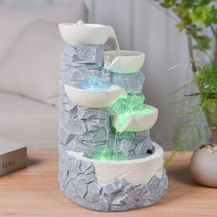 Fontana d'acqua - "Ganda" con 4 livelli di cascata (con illuminazione a LED) - Zen'Light
