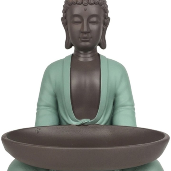 Statuette - "Grüner Bodhi mit Schale", ein Buddha in Meditationshaltung - 14 cm hoch - Zen'Light