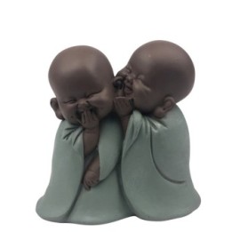 Statuetta - "Die Bonzen flüstern", 2 Buddha felici - altezza 12 cm - Zen'Light