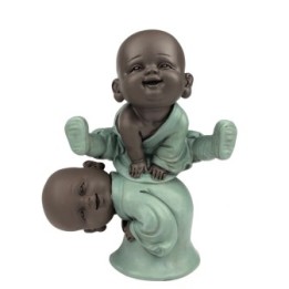 Statuetta - "Bonzi che si divertono", 2 Buddha bambini che giocano - Altezza 9,5 cm - Zen'Light