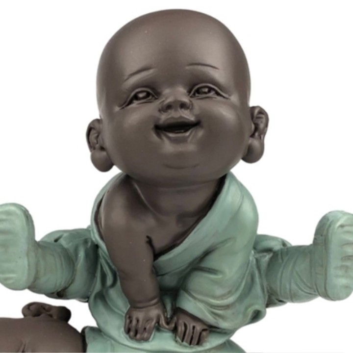 Statuetta - "Bonzi che si divertono", 2 Buddha bambini che giocano - Altezza 9,5 cm - Zen'Light