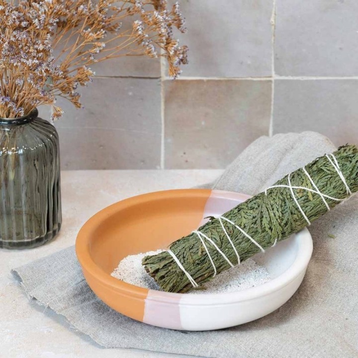 Vaso rituale in argilla (per salvia, Palo Santo, trecce di resina...) - 15x 5 cm - Les encens du monde