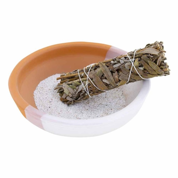 Vaso rituale in argilla (per salvia, Palo Santo, trecce di resina...) - 15x 5 cm - Les encens du monde