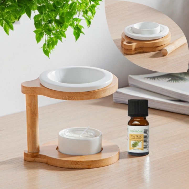 Duftbrenner mit Kerze aus Holz & Keramik, Serie "Simplicity" - RONDA - ZEN'Arômes