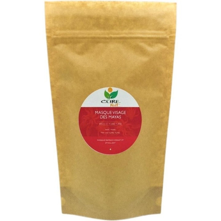 Masque des Mayas, Nettoyage des pores en profondeur à l'Argile rouge et Ylang-Ylang - Pot en verre de 150g ou jusqu'à - Curenat