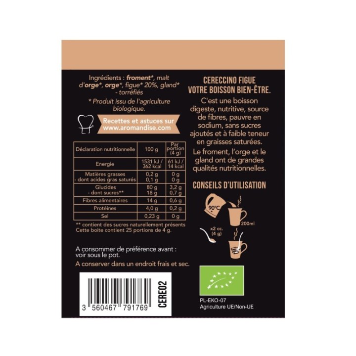Substitut de café BIO, Cereccino Feige  - 100g - Aromandise