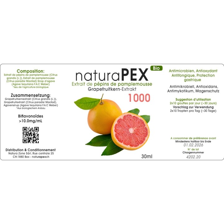 Estratto di semi di pompelmo (GSE) concentrato - FORTE 1000 - 30ml - natuRAPEX