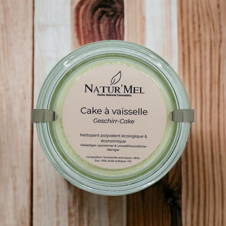 Cake vaisselle Suisse (nettoyant solide) - Pot en verre de 200g - Natur'Mel Cosm'Ethique