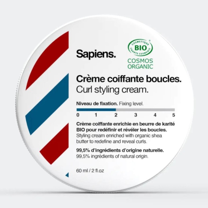 BIO Locken Styling Creme auf Zuckerbasis - Angereichert mit Karité, Fixierung 2/5 - 60ml - Sapiens
