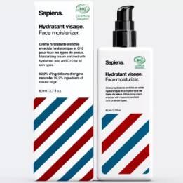 Hydratant Visage Bio pour homme - Enrichie en acide hyaluronique et en Q10 - 80ml - Sapiens