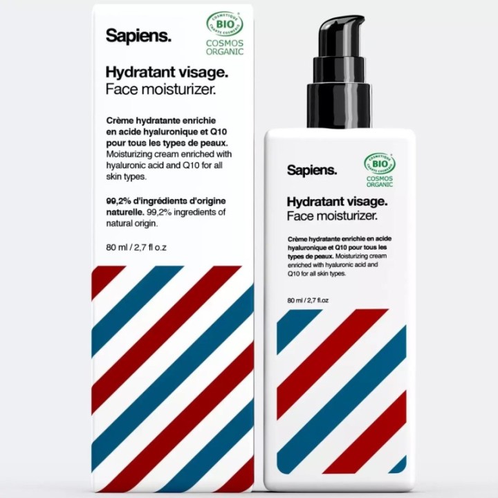 Hydratant Visage Bio pour homme - Enrichie en acide hyaluronique et en Q10 - 80ml - Sapiens