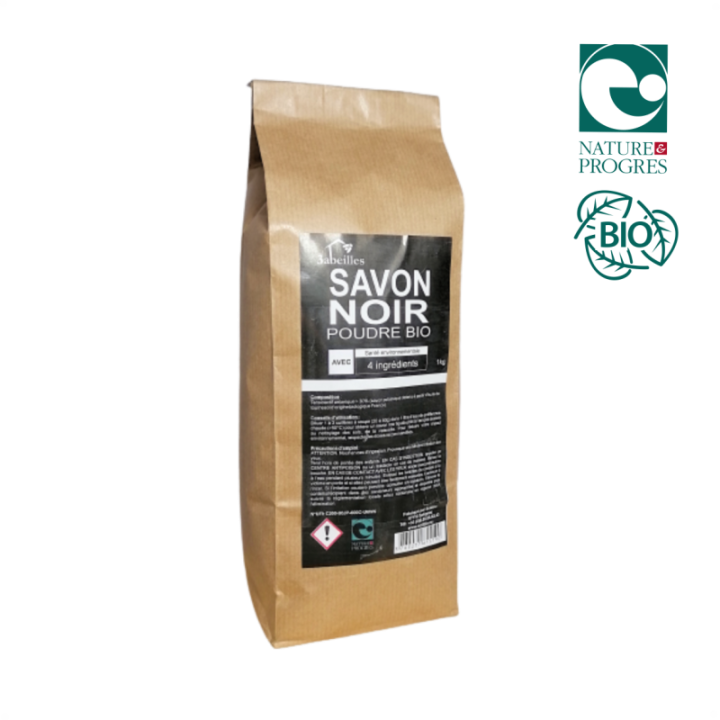 Sapone nero ecologico in polvere, con soli 4 ingredienti - 1 kg (=15 l di sapone liquido) - 3 api