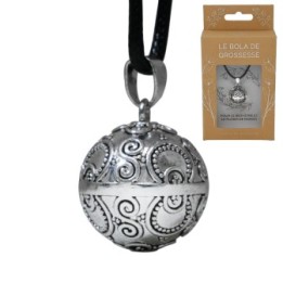 Schwangerschaftsbola JENNIFER, versilbert, mit Aztekenmotiv - ⌀ 2,2cm & Kette 114cm - Irréversible Bijoux