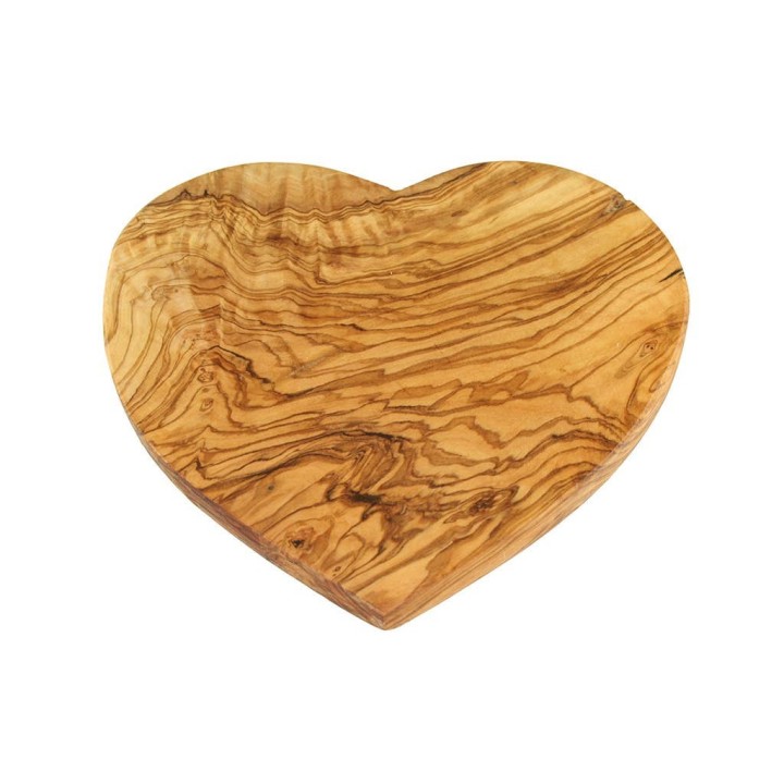 Planche à déjeuner en bois d'olivier, en forme de coeur - 22x20cm  - Olivenholz Erleben