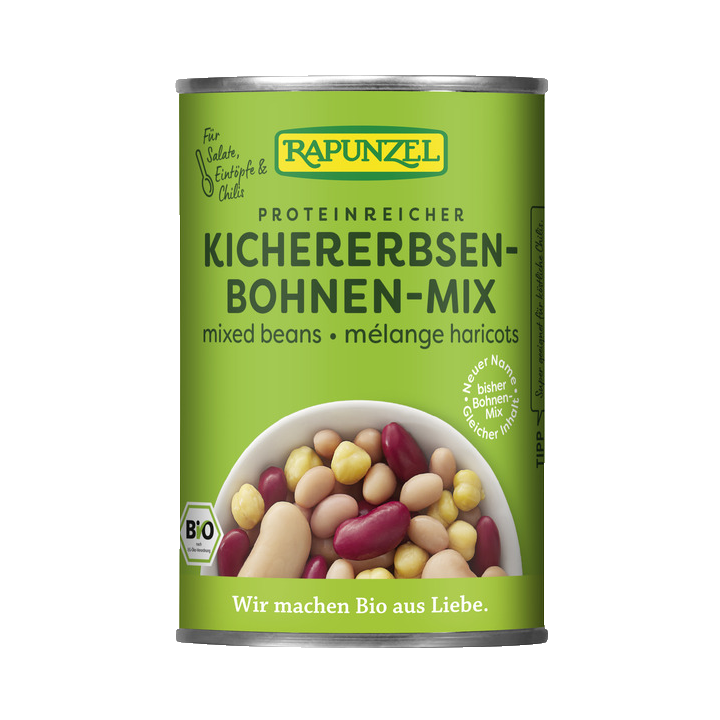 Mélange d'haricots secs et pois chiche BIO en conserve (Italie) - 400g - Rapunzel