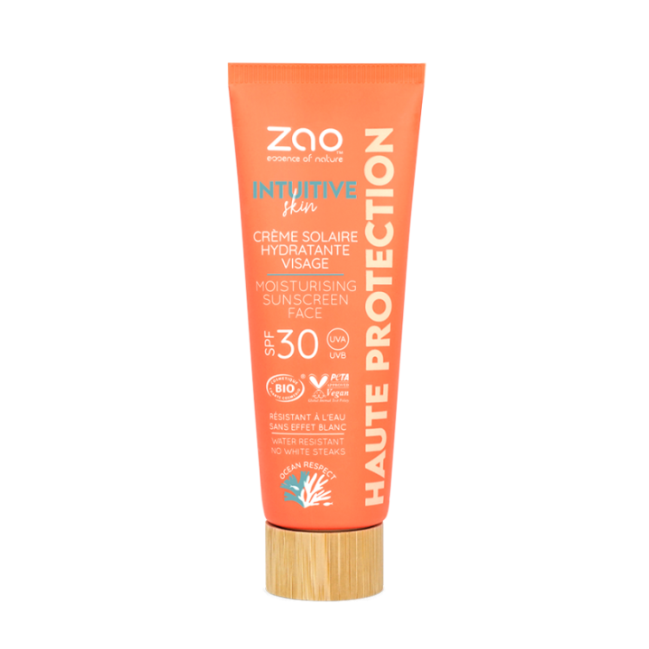 Crème solaire hydratante BIO pour le visage, Intuitive Skin - Indice 30, Haute protection - Zao