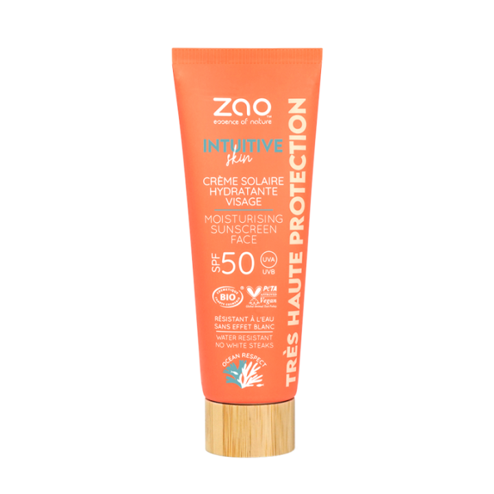 Crema solare idratante BIO per il viso, Pelle Intuitiva - Indice 50, Protezione molto alta - Zao