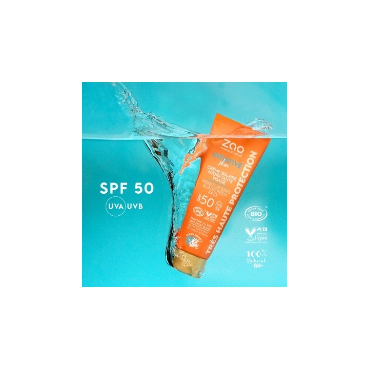 Crème solaire hydratante BIO pour le visage, Intuitive Skin - Indice 50, Très haute protection - Zao