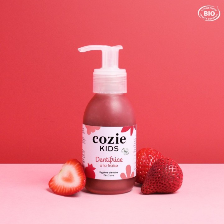 Dentifrice BIO pour enfant à la fraise (en verre consigné et réutilisable)  - 90ml - Cozie
