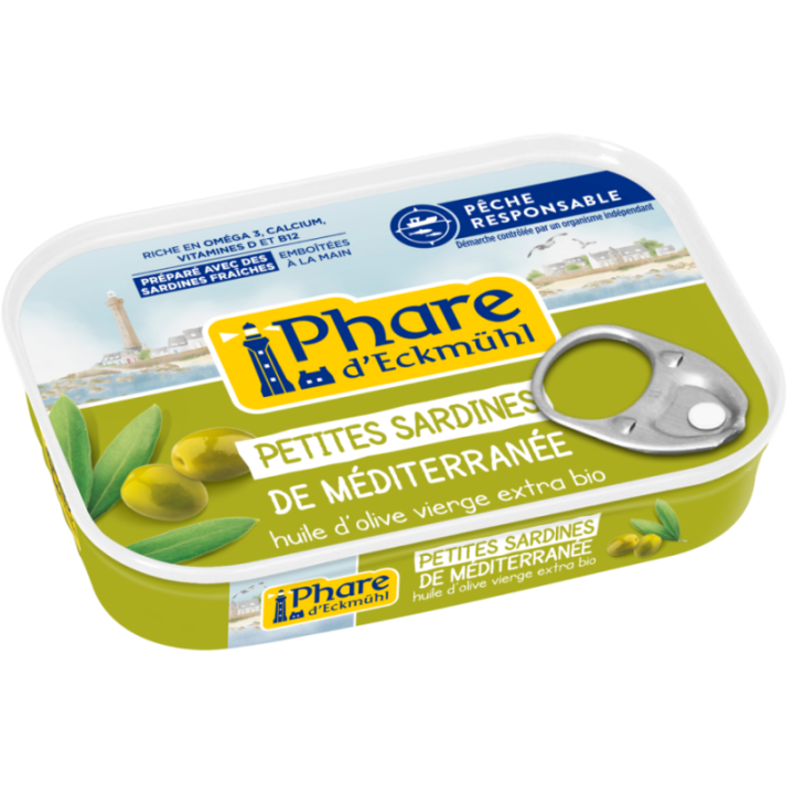 Sardinenfiles, in nativem Olivenöl extra (Verantwortungsvolle Fischerei, Frankreich) - 70g - Phare d'Eckmühl