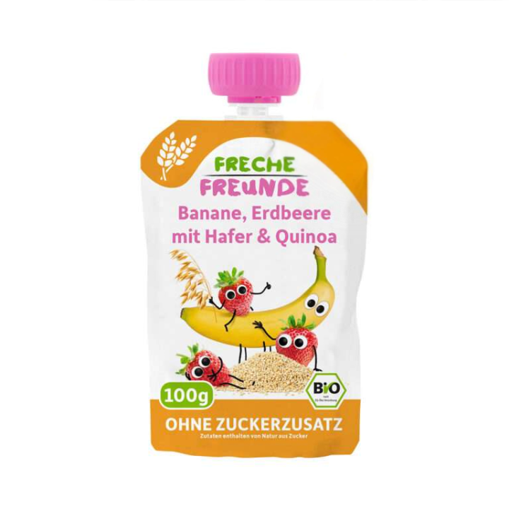Compote de fruits BIO (Allemagne) - Banane, Fraise & Quinoa- 100g - Freche Freunde