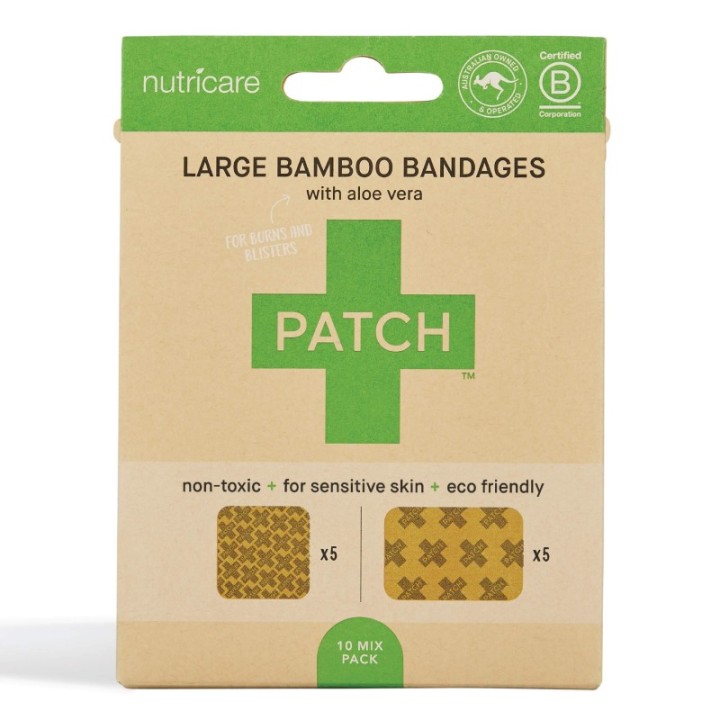  Pack de grands pansements en bambou organique et hypoallergénique - A l'aloe vera -  2x5 pces en 2 tailles - PATCH
