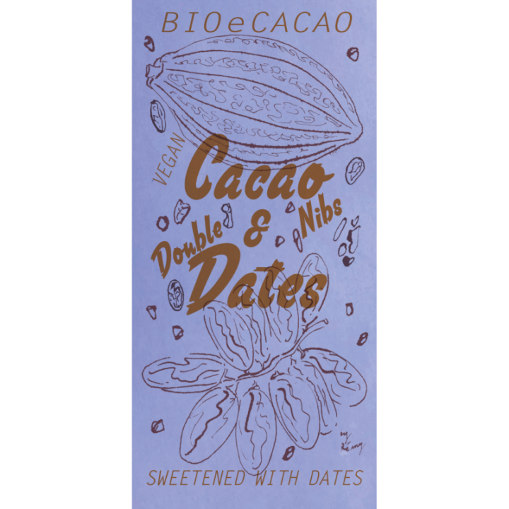 Chocolat sucré aux dattes, Double Dates & Nibs 51%, Bio & Fairtrade - 90g - BIOeCacao