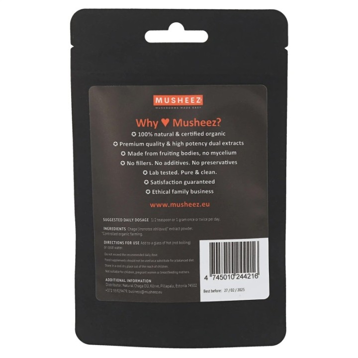 Chaga BIO, poudre d'extrait de champignon vital - 50g  - NaturKraftWerke