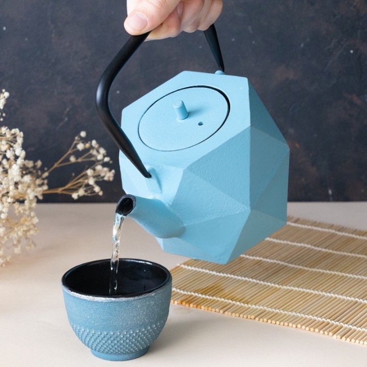 ORIGAMI teiera in ghisa, blu rilassante, con filtro in acciaio inox - 0,8 litri - Aromandise