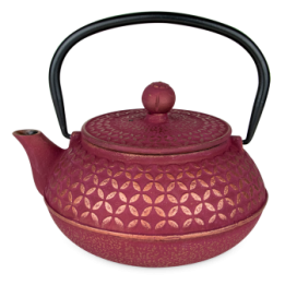 Théière en fonte, TSUBAKI, Rose vermillon et ses dorures, avec filtre inox - 0,6 litre - Aromandise