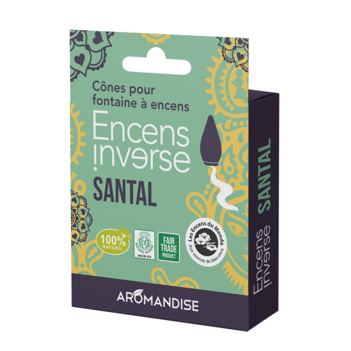 Cônes d'encens pour fontaine "Encens'Inverse", Relaxation Santal - 20cônes de +/- 20 min. - Encens du Monde