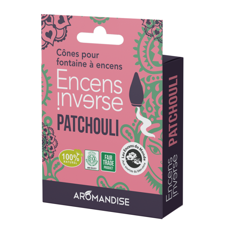 Rückfluss-Räucherkegel für Räucherbrunnen "Encens'Inverse", Optimismus Patchouli - 20 Kegel, ca. 20 Min. - Encens du Monde