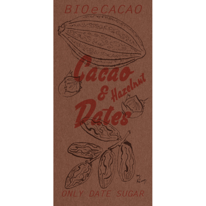 Bio-Schokolade mit Haselnüssen, gesüßt mit Datteln – 65% Kakao, 25% Datteln, 10% Haselnüsse, Bio & Fairtrade – 90g – BIOeCacao