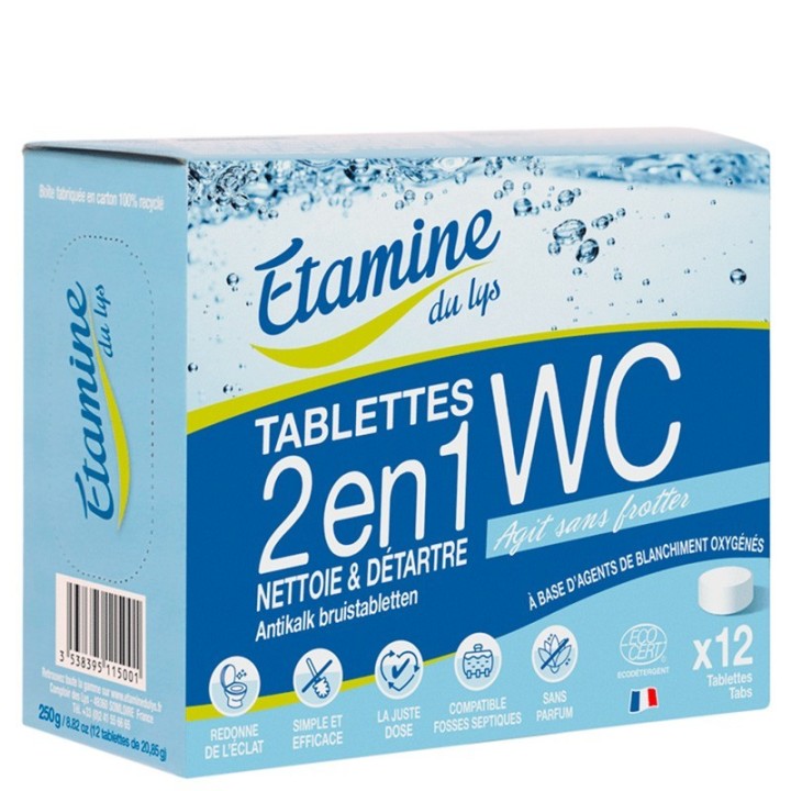 Compresse WC ecologiche 2-in-1, puliscono e disincrostano – 12 pz – Etamine du Lys