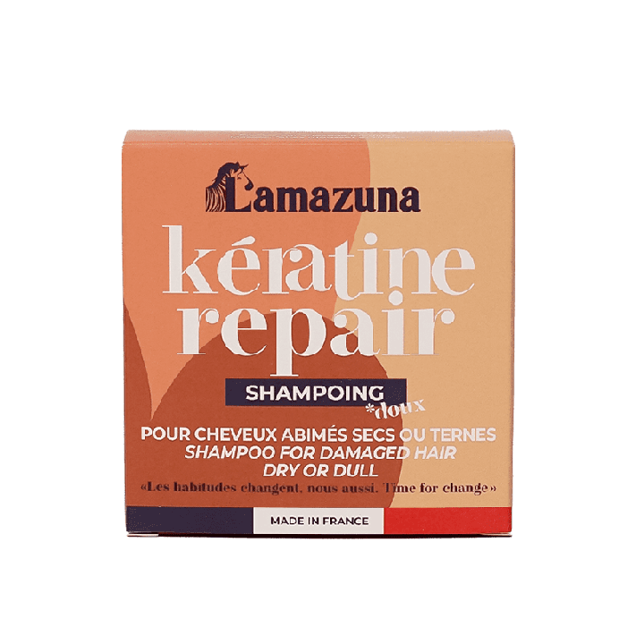 Shampoing solide à la kératine végétale pour cheveux abimés, secs ou ternes - Kératine repair - 70ml - Lamazuna
