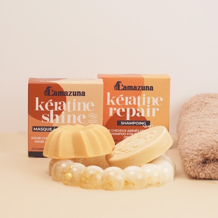 Balsamo solido e maschera alla cheratina vegetale per capelli danneggiati, secchi o spenti - Kératine Shine - 74ml – Lamazuna