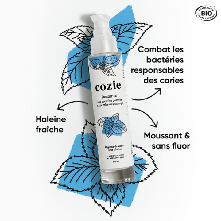 Dentifricio alla menta piperita & menta dei campi - 100ml (in vetro a rendere) - Cozie
