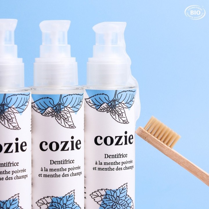 Dentifrice BIO à la menthe poivrée & menthe des champs (en verre consigné et réutilisable)  - 100ml - Cozie