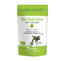 AlguaThera Spirulina francese 100% pura e Bio – 180 compresse (90 g), Provenza, essiccazione a bassa temperatura, ricca di beta-