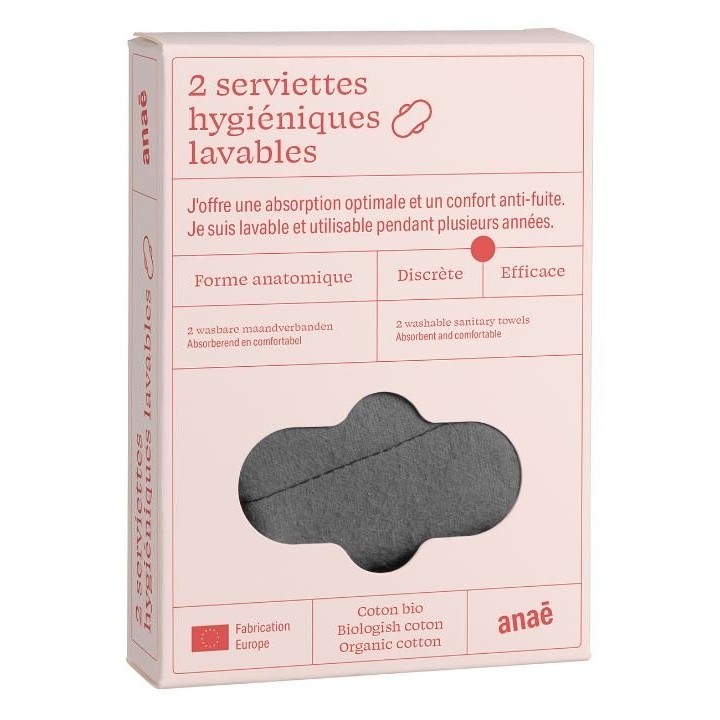 Assorbenti igienici lavabili e riutilizzabili in cotone 100% biologico, bicolore – 2 pezzi, per flusso abbondante – Anaé