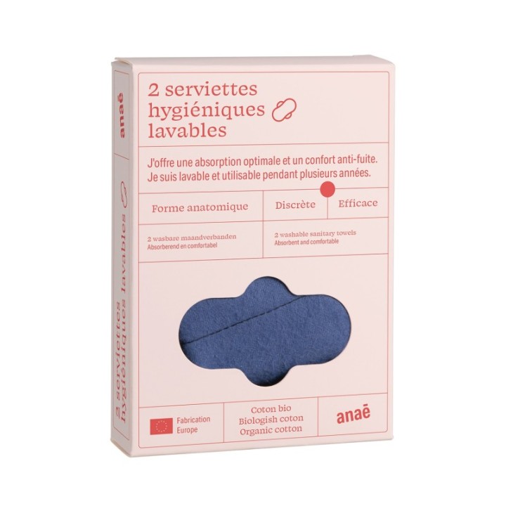 Assorbenti igienici lavabili e riutilizzabili in cotone 100% biologico, bicolore – 2 pezzi, per flusso abbondante – Anaé