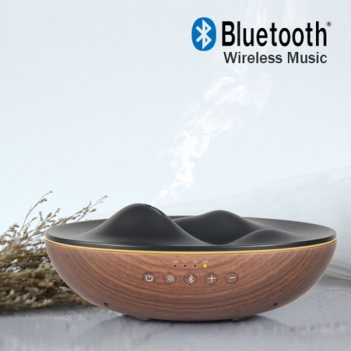 Diffusore di oli essenziali a ultrasuoni “ONDA” con altoparlanti Bluetooth e illuminazione LED – Effetto legno