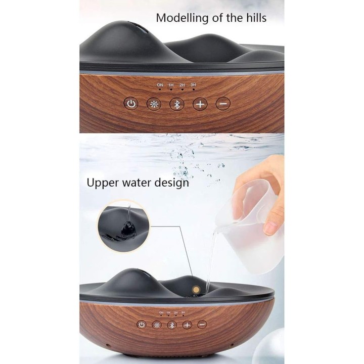 Diffuseur d’huiles essentielles ultrasonique "ONDA" - Haut-parleurs Bluetooth & éclairage LED - Imitation bois