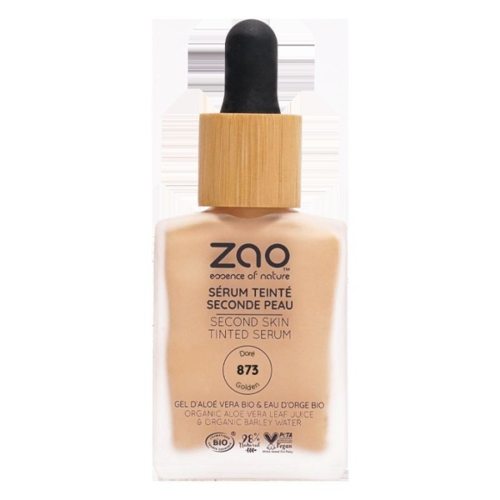 Siero colorato “Seconda pelle” con aloe vera e acqua d’orzo - Bio & Vegan - N°873 Doré - 30 ml - Zao