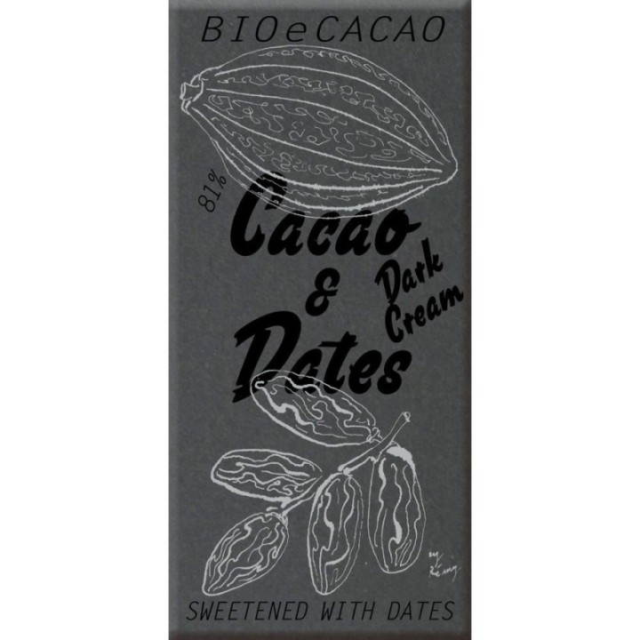 Chocolat BIO sucré aux dattes "Dark Cream",  81% Cacao & 18% Dattes - Bio & Fairtrade - 90g - BIOeCacao