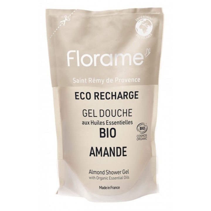 Bio-Duschgel mit ätherischen Ölen - Mandel-Essenz - Nachfüllpackung 700 ml - Florame