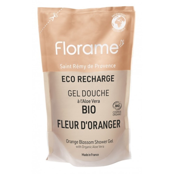 Gel douche BIO aux huiles essentielles - Fleur d'oranger - Eco-Recharge de 700ml - Florame