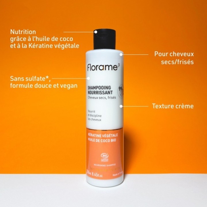 Bio-Pflegeshampoo mit pflanzlichem Keratin & Kokosöl - 250 ml - Florame