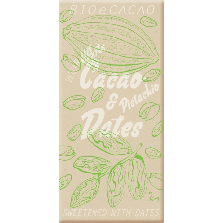 Chocolat BIO sucré aux dattes "White Pistachio", 45% Beurre de cacao & Pistache - Bio & Fairtrade - 90g - BIOeCacao